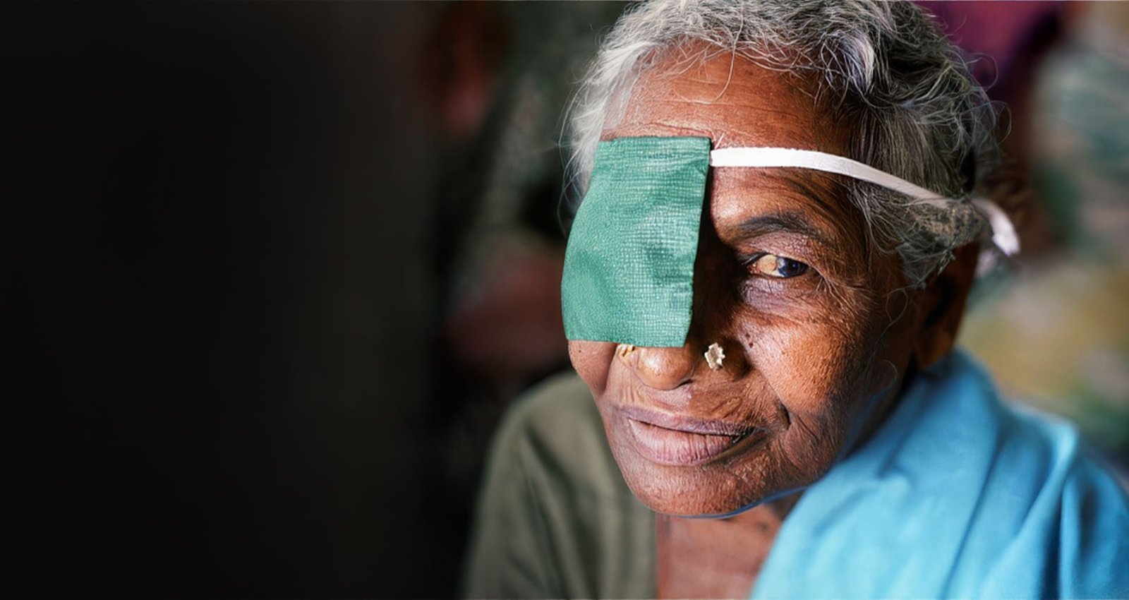 Elderly patient with protective eye patch